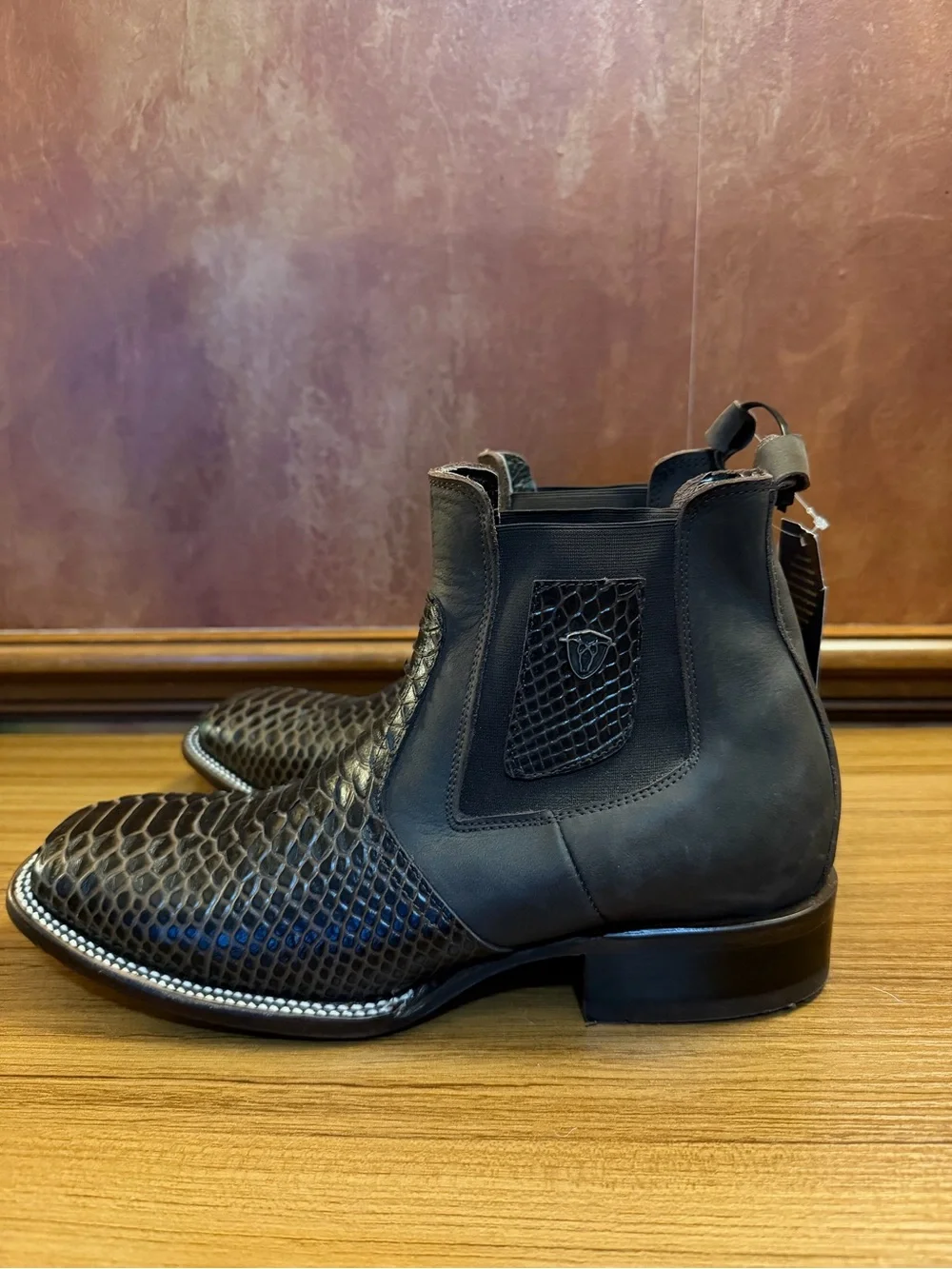 Rodeo Cartie Mamba Strike Men Ankle Boot Size 10 Python Leather Square Toe Brown